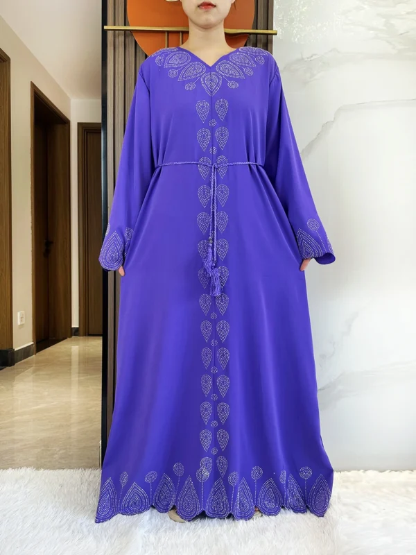 New 2024 Dubai Diamond Muslim Modest Dress for Women Elegant Arabic Femme Hijab Abaya 2024 Islamic Long Sleeve Turkey Clothing 4