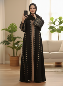 16651af5-b7d2-422c-bf1a-d3a29d2d8059.png Elegant Black Open Abaya for modern Muslim Women in the UK