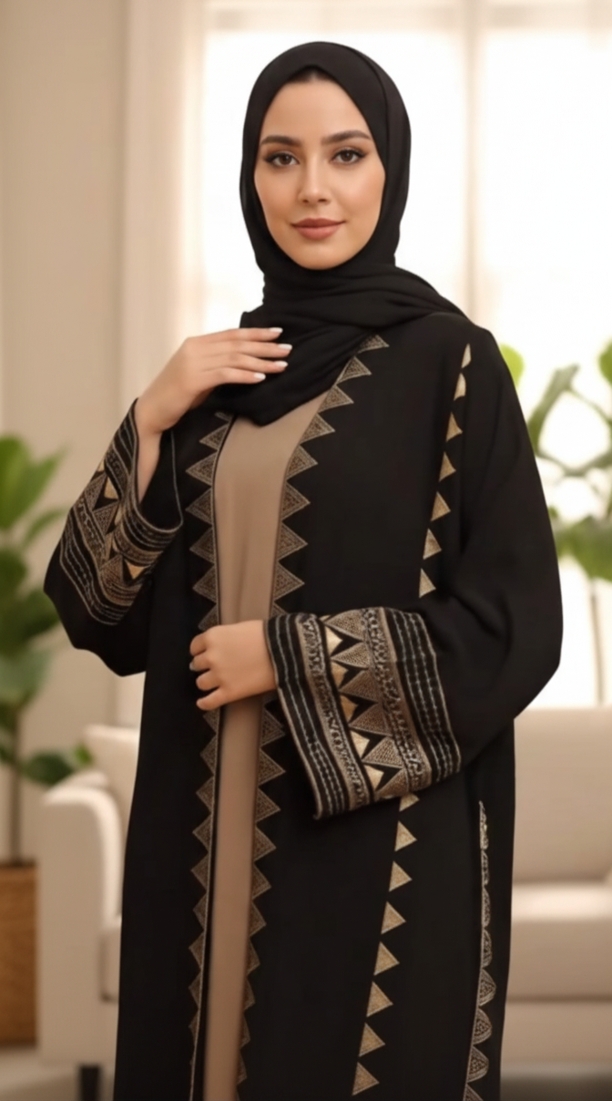 Elegant Black Open Abaya for modern Muslim Women in the UK