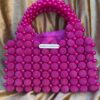 Handmade Magenta Pink Pearl Beaded Clutch Bag with Satin Pouch