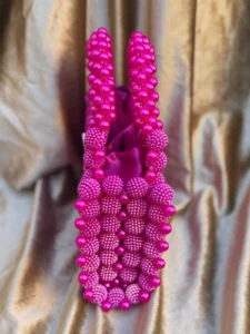 Handmade Magenta Pink Pearl Beaded Clutch Bag with Satin Pouch