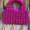 Handmade Magenta Pink Pearl Beaded Clutch Bag with Satin Pouch