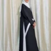 Sohphie - Elegant Black Butterfly Abaya with White Draped Detail – Modest & Flowing Design