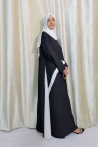 Sohphie - Elegant Black Butterfly Abaya with White Draped Detail – Modest & Flowing Design