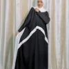 Sohphie - Elegant Black Butterfly Abaya with White Draped Detail – Modest & Flowing Design