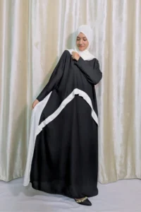 Sohphie - Elegant Black Butterfly Abaya with White Draped Detail – Modest & Flowing Design