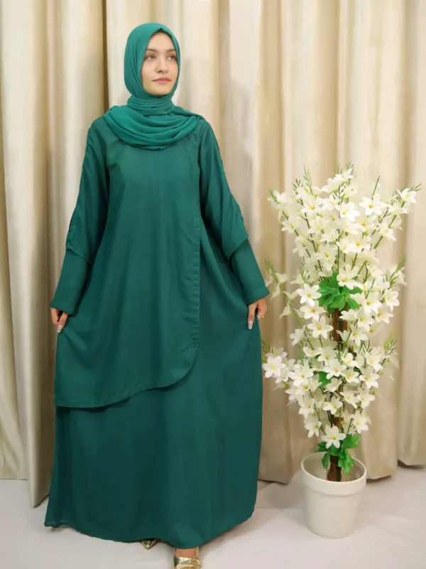 Amina - Green Maxi Dress – Stylish Layered Abaya for Modest Wear UK