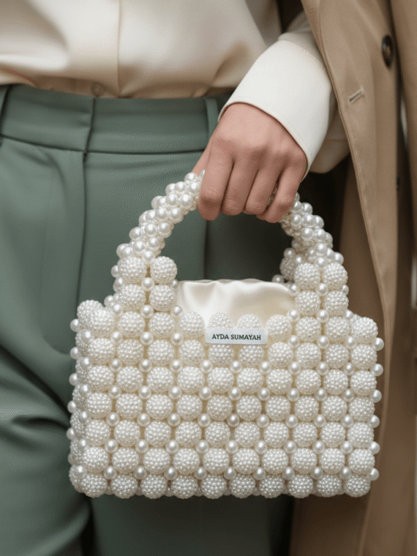 Ivory Pearl Beaded Bridal Handbag - Handmade Wedding Clutch