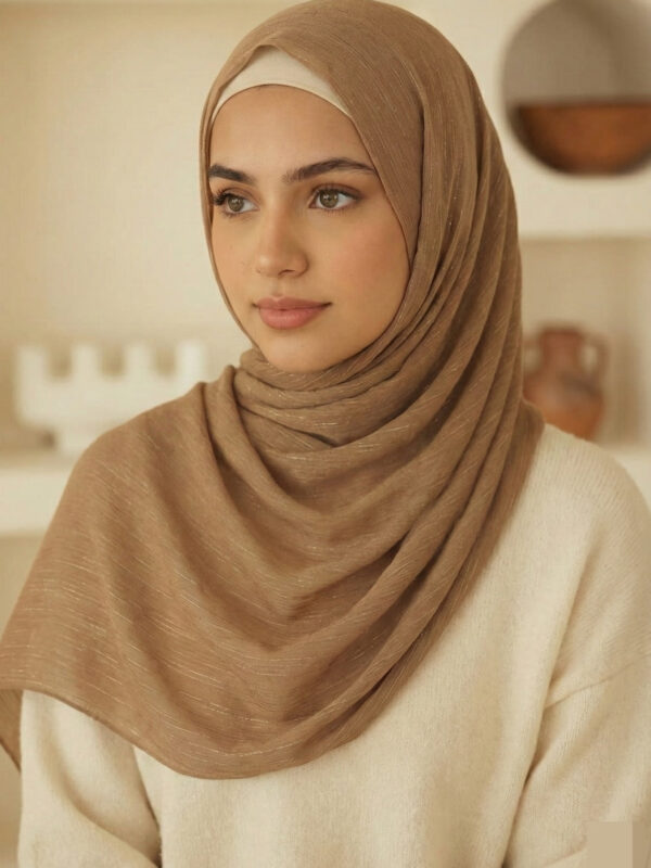 Sandy Brown Shimmer Chiffon Hijab - Lightweight Elegant Chiffon Scarf