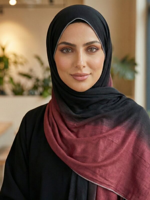Luxury Muslim Hijab in Black & Purple Tones | Effortless Elegance