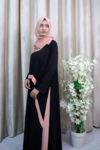 Sophie - Black Abaya with Soft Pink Contrast – Modest Maxi Dress in UK