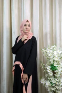 Sophie - Black Abaya with Soft Pink Contrast – Modest Maxi Dress in UK