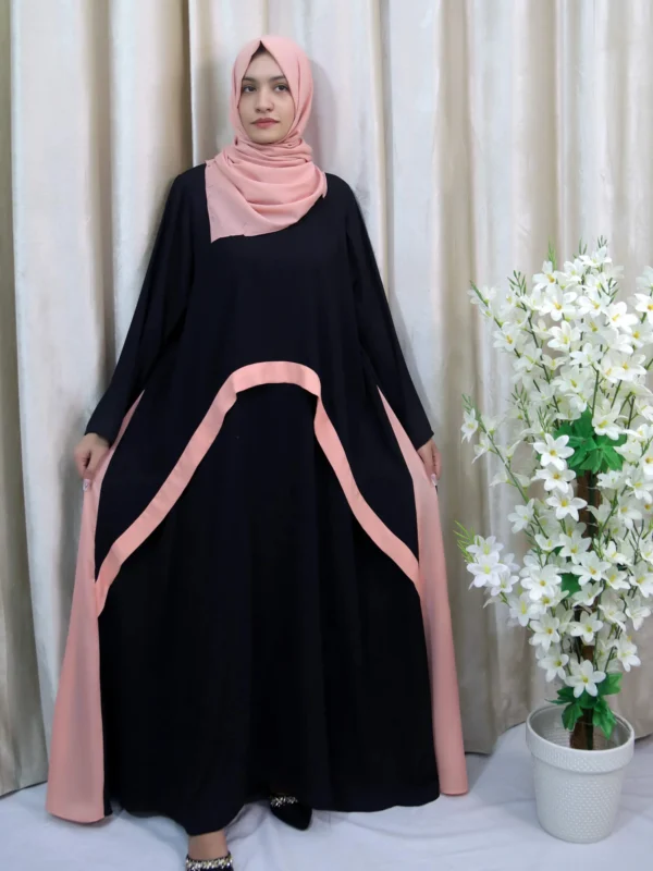 Sophie - Black Abaya with Soft Pink Contrast – Modest Maxi Dress in UK