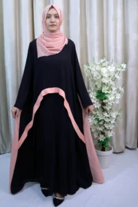 Sophie - Black Abaya with Soft Pink Contrast – Modest Maxi Dress in UK