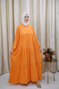 Nadrah - Bold & Beautiful Orange Maxi Dress – Tiered Abaya in UK Modest Fashion