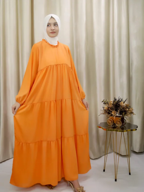 Nadrah - Bold & Beautiful Orange Maxi Dress – Tiered Abaya in UK Modest Fashion