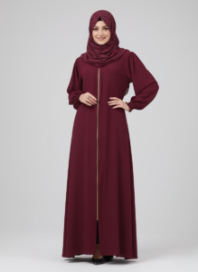 Maroon Open Abaya – Front Zip Design by Aydasumayah