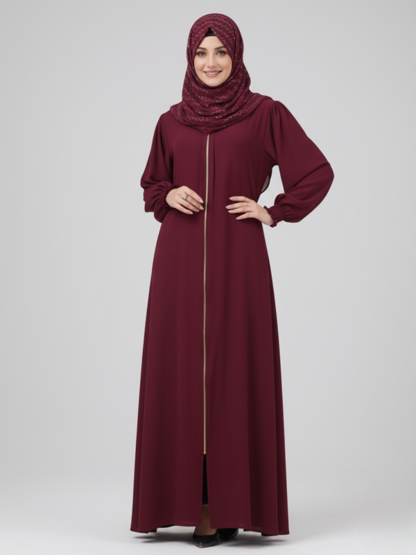 Maroon Open Abaya – Front Zip Design by Aydasumayah