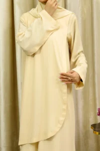 Amina - Elegant Cream Georgette Abaya Dress for Women - Modest Fashion