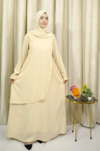 Amina - Elegant Cream Georgette Abaya Dress for Women - Modest Fashion