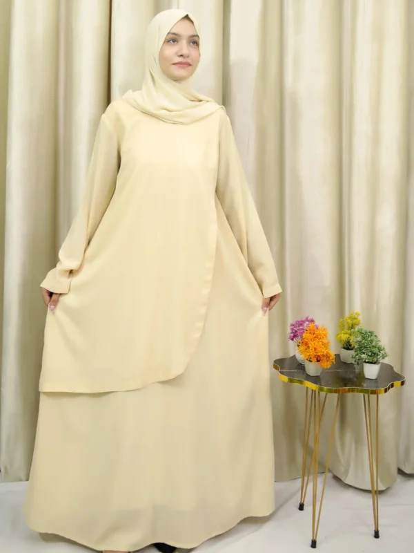 Amina - Elegant Cream Georgette Abaya Dress for Women - Modest Fashion