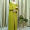 Hajarah - Elegant Green Open Abaya with White Piping – Modest Long Dress for Women