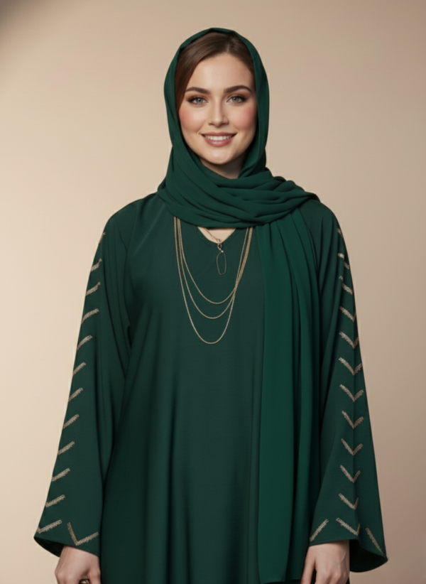 Luxury Green Abaya Crafted from Soft Nidha Fabric for Timeless Grace