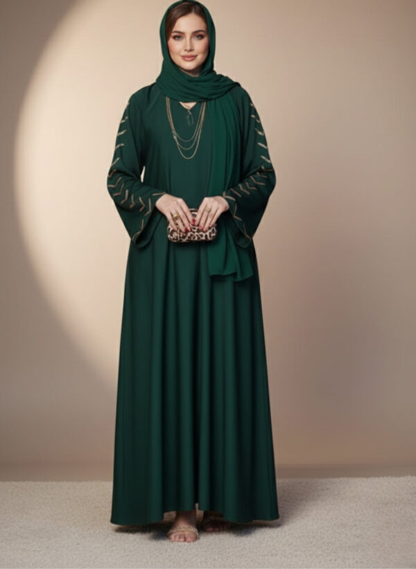 Luxury Green Abaya Crafted from Soft Nidha Fabric for Timeless Grace