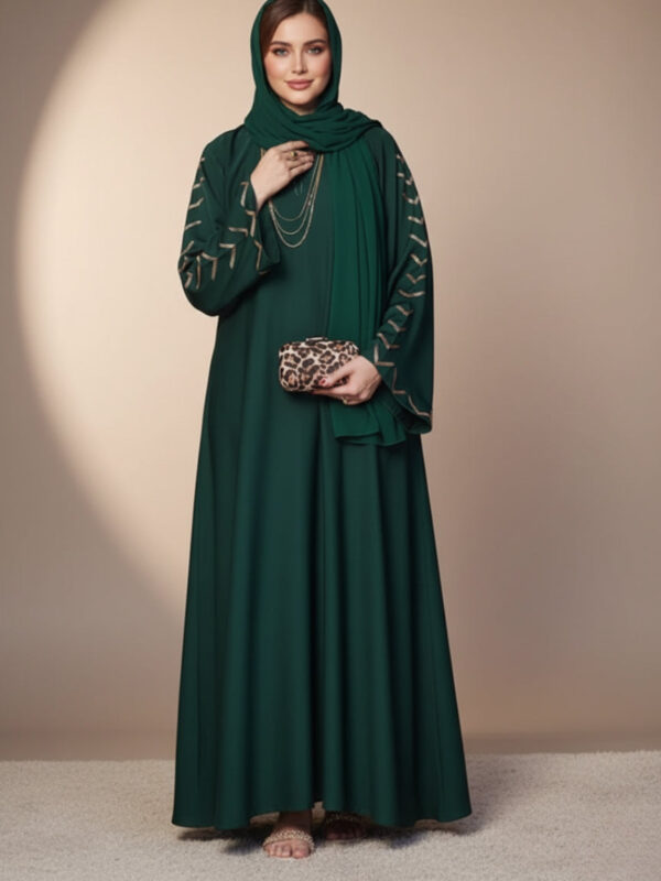 Luxury Green Abaya Crafted from Soft Nidha Fabric for Timeless Grace