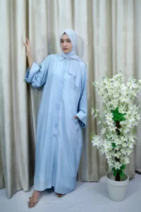Shehnaz - Light Blue Button-Down Abaya with Pockets – Everyday Elegance