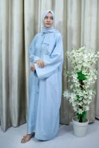 Shehnaz - Light Blue Button-Down Abaya with Pockets – Everyday Elegance