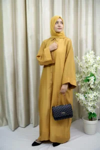 Shehnaz - Stylish Mustard Open Abaya with Side Pockets for Women
