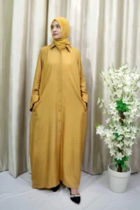 Shehnaz - Stylish Mustard Open Abaya with Side Pockets for Women