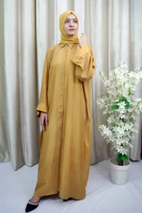 Shehnaz - Stylish Mustard Open Abaya with Side Pockets for Women