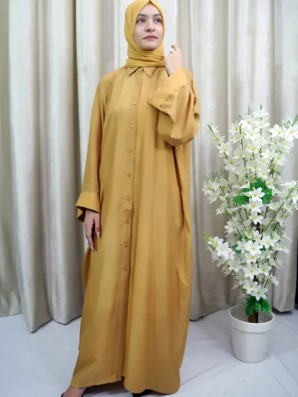 Shehnaz - Stylish Mustard Open Abaya with Side Pockets for Women