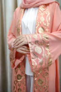 Sumayah Abaya - Peach Pink Open Abaya – Elegant Modest Wear in UK