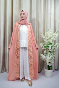 Sumayah Abaya - Peach Pink Open Abaya – Elegant Modest Wear in UK