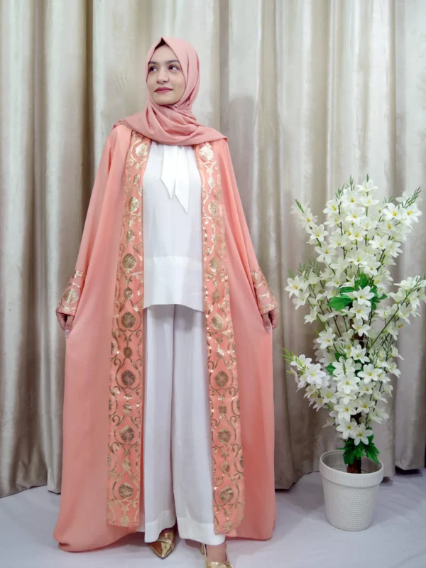 Sumayah Abaya - Peach Pink Open Abaya – Elegant Modest Wear in UK