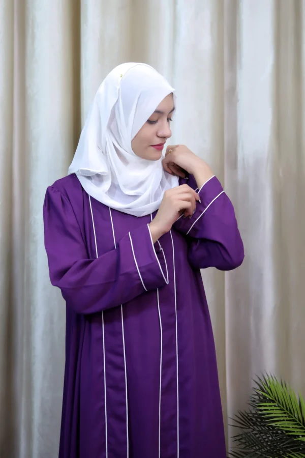 Hajarah - Classic Purple Abaya with White Piping – Elegant Modest Wear for Women