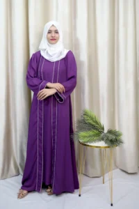 Hajarah - Classic Purple Abaya with White Piping – Elegant Modest Wear for Women
