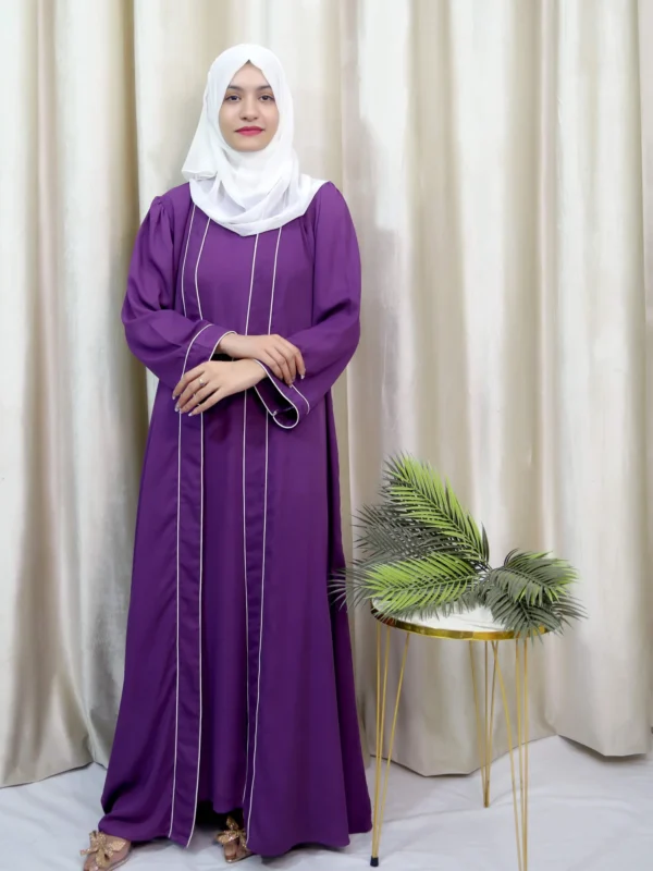 Hajarah - Classic Purple Abaya with White Piping – Elegant Modest Wear for Women