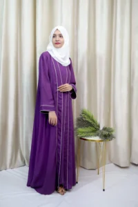 Hajarah - Classic Purple Abaya with White Piping – Elegant Modest Wear for Women