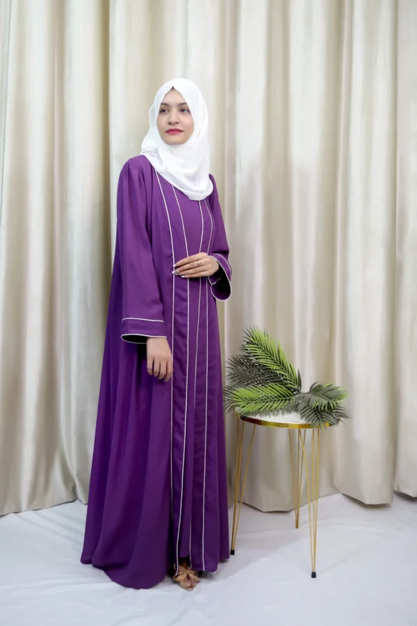 Hajarah - Classic Purple Abaya with White Piping – Elegant Modest Wear for Women