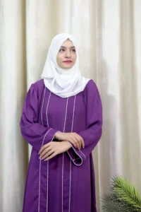 Hajarah - Classic Purple Abaya with White Piping – Elegant Modest Wear for Women