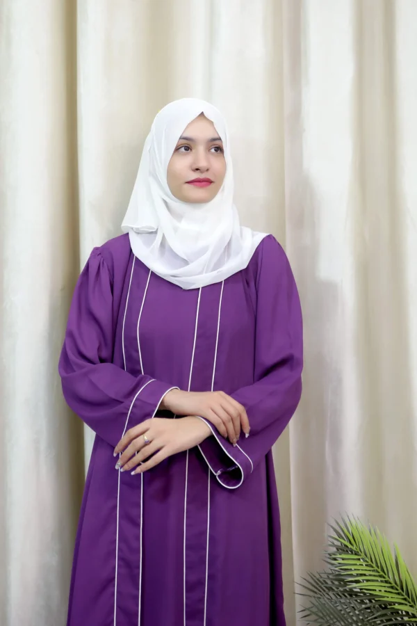 Hajarah - Classic Purple Abaya with White Piping – Elegant Modest Wear for Women