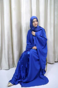 Nahiah - Royal Blue Sequin Abaya Set – Luxury Modest Wear for UK Women