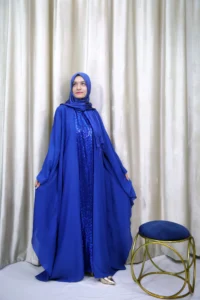 Nahiah - Royal Blue Sequin Abaya Set – Luxury Modest Wear for UK Women