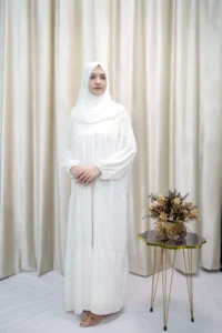 Nadrah - Elegant White Tiered Abaya Dress – Modest Georgette Maxi for Women in UK